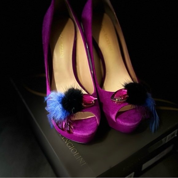 Enzo Angiolini Real Dark Pink Suede & Mink Fur heels. One of a kind Vintage - Picture 5 of 8